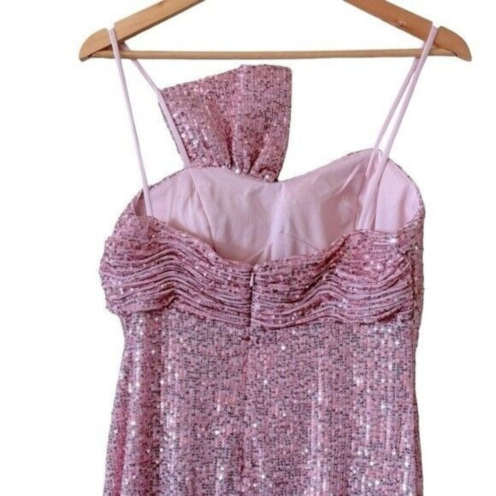 ANTHROPOLOGIE MAC DUGGAL Sequined Faux Bow Column Gown Pink Sequin Size 6 NEW - Picture 11 of 14
